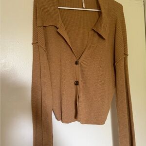 Free People Tan Ribbed Cardigan Sweater